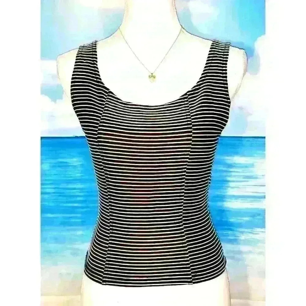 JAIPUR Womans BLACK & WHITE Cami CROP Tank top LIGHTWEIGHT STRETCH shirt size Lg